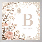 Romantic Watercolor Floral Filigree Design ポスター (正面)