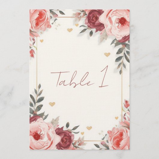 Romantic Watercolor Floral Place Cards | Valentine 招待状 (正面)