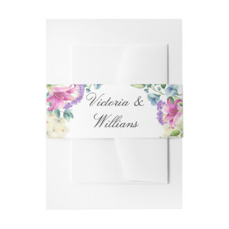 Romantic Watercolor Floral Wedding Belly Band 招待状ベリーバンド