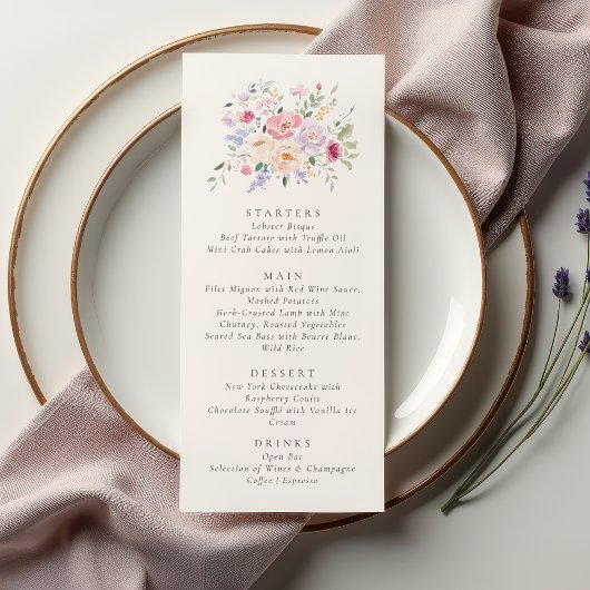 Romantic Watercolor Floral Wedding Menu Card 招待状