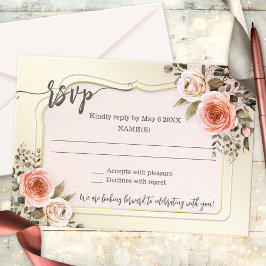 Romantic Watercolor Floral Wedding RSVP Card 招待状
