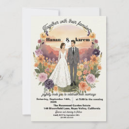 Romantic Watercolor Floral Wreath Wedding Invitati 招待状