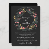 Romantic Watercolor Flower Wreath Wedding 招待状 (正面/裏面)