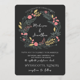 Romantic Watercolor Flower Wreath Wedding 招待状