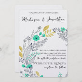 Romantic Watercolor Flower Wreath Wedding 招待状 (正面/裏面)