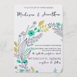 Romantic Watercolor Flower Wreath Wedding 招待状