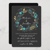 Romantic Watercolor Flower Wreath Wedding 招待状 (正面/裏面)