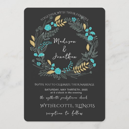 Romantic Watercolor Flower Wreath Wedding 招待状 (正面)