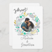 Romantic Watercolor Flower Wreath Wedding 招待状 (正面/裏面)