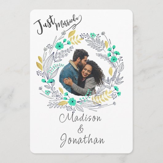 Romantic Watercolor Flower Wreath Wedding 招待状 (正面)