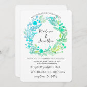 Romantic Watercolor Flower Wreath Wedding 招待状 (正面/裏面)