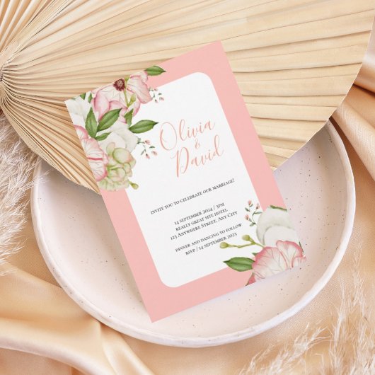 Romantic Watercolor Flowers Elegant Script Invite 招待状