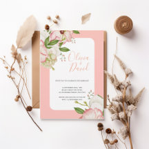 Romantic Watercolor Flowers Elegant Script Invite