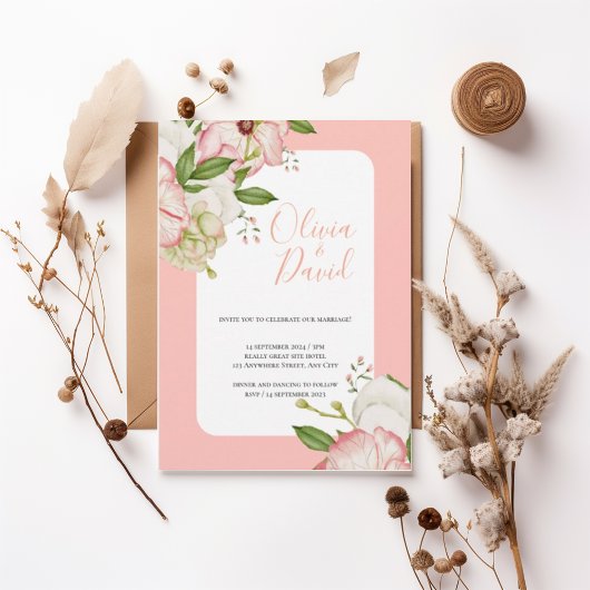 Romantic Watercolor Flowers Elegant Script Invite 招待状