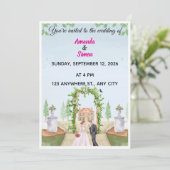 Romantic Watercolor  Garden Wedding Invitation 招待状 (スタンド正面)