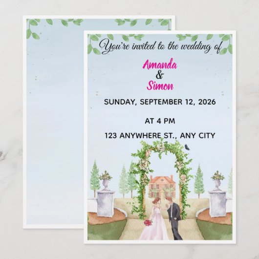 Romantic Watercolor  Garden Wedding Invitation 招待状 (正面/裏面)