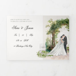 Romantic Watercolor Garden Wedding Invitation | El 三つ折り招待状