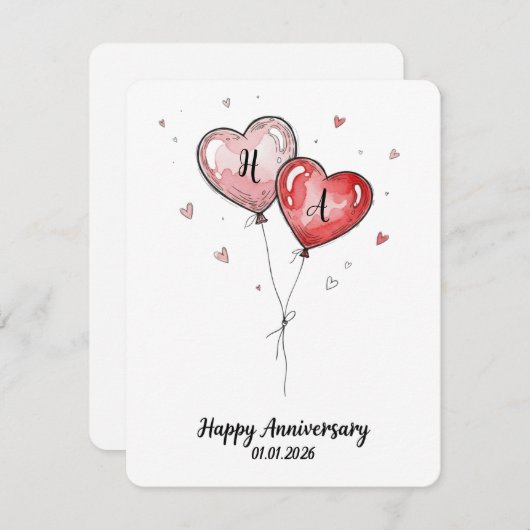 Romantic Watercolor Heart Custom Anniversary シーズンカード (正面/裏面)