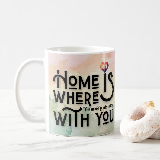 Romantic Watercolor Home Heart Quote Coffee Mug コーヒーマグカップ (ドーナツ)