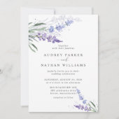 Romantic Watercolor Lavender QR Code Wedding 招待状 (正面)