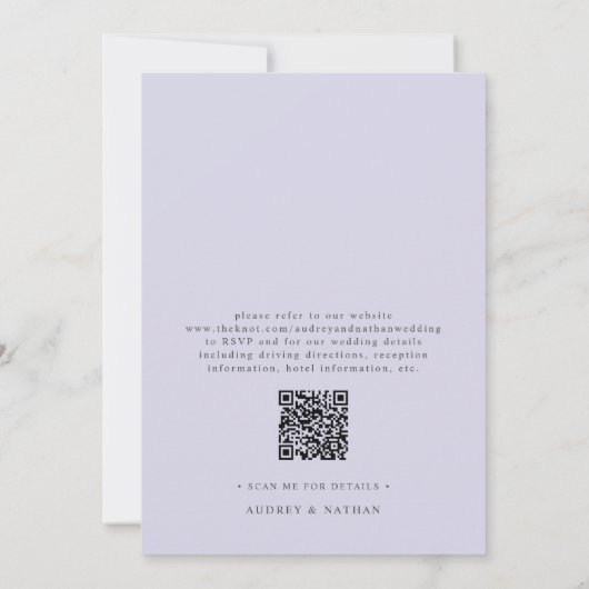Romantic Watercolor Lavender QR Code Wedding 招待状 (裏面)