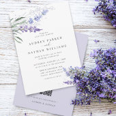 Romantic Watercolor Lavender QR Code Wedding 招待状