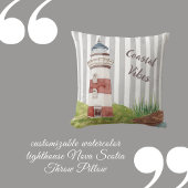 romantic watercolor lighthouse grey white stripes  クッション