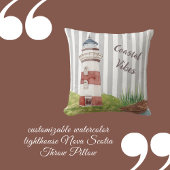 romantic watercolor lighthouse grey white stripes クッション