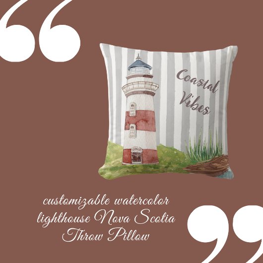 romantic watercolor lighthouse grey white stripes  クッション