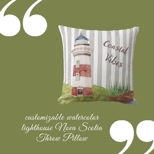 romantic watercolor lighthouse grey white stripes  クッション