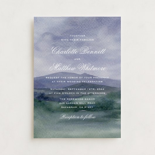 Romantic Watercolor Mountain Wedding Invitation 招待状