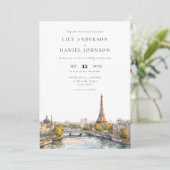 Romantic Watercolor Paris France QR Code Wedding 招待状 (スタンド正面)