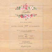 Romantic Watercolor Pink Roses & Calligraphy アクリル招待状 (正面)