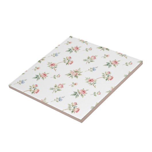 Romantic Watercolor Pink Roses Pattern タイル (側面)