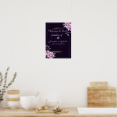 Romantic Watercolor Purple Peony Wedding Welcome ポスター (キッチン)