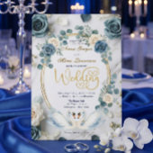Romantic Watercolor Swan Lake & Floral Wreath 招待状