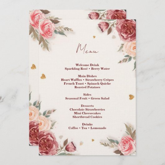 Romantic Watercolor Valentine’s Brunch Menu 招待状 (正面/裏面)