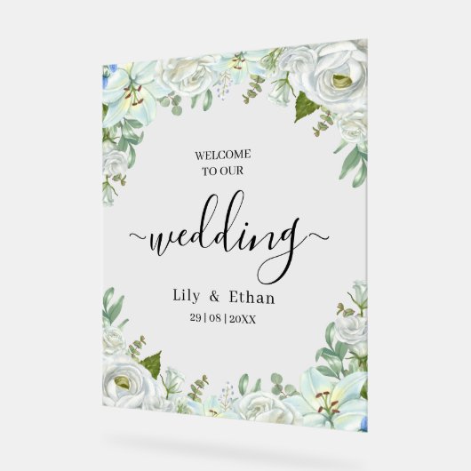 Romantic Watercolor Wedding アクリルサイン (傾斜)