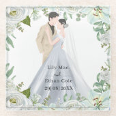 Romantic Watercolor Wedding ガラスコースター (正面)