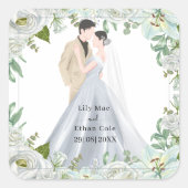 Romantic Watercolor Wedding スクエアシール (正面)
