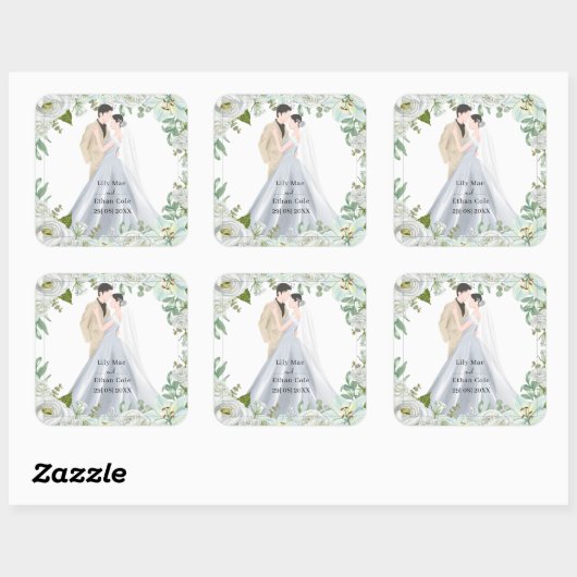 Romantic Watercolor Wedding スクエアシール (シート)