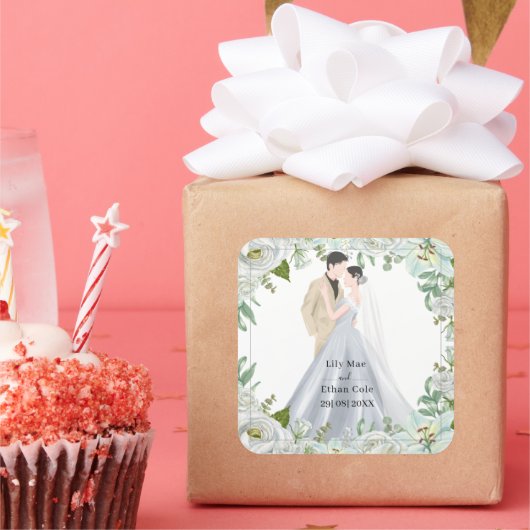 Romantic Watercolor Wedding スクエアシール (パーティー)