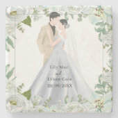 Romantic Watercolor Wedding ストーンコースター (正面)