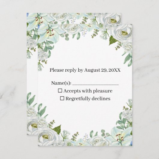 Romantic Watercolor Wedding 出欠カード (正面/裏面)