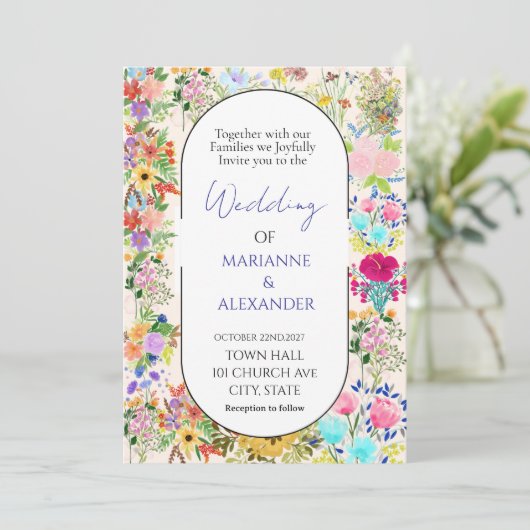 Romantic Watercolor Wildflower Wedding 招待状 (スタンド正面)