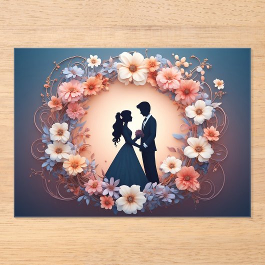 Romantic Wedding Couple Silhouette アクリル招待状 (正面)