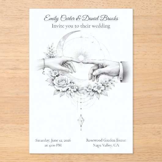 Romantic Wedding Hands Minimalist Design アクリル招待状 (正面)