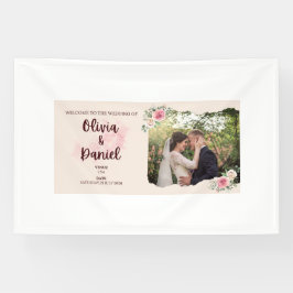 Romantic Wedding Invitation Banner – ピンクの水彩 横断幕