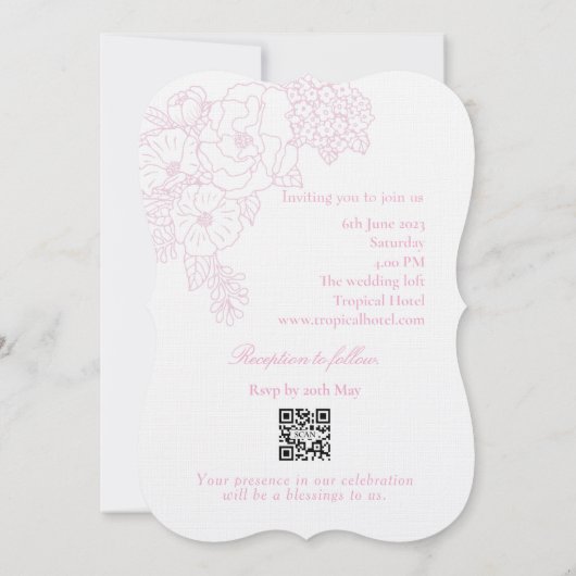 Romantic Wedding Peonies Delicate Blush Pink 招待状 (裏面)