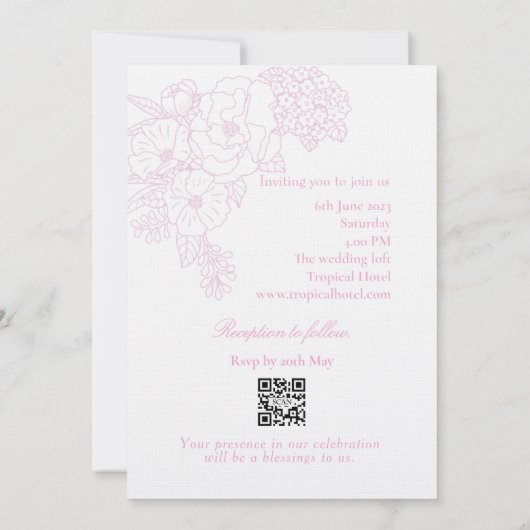 Romantic Wedding Peonies Delicate Blush Pink 招待状 (裏面)